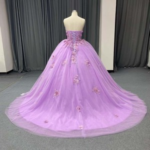 Robe de Quinceañera de luxe Lsany273, couleur lilas, sans bretelles, avec appliques florales 3D, tulle pailleté, robe de bal de princesse, Sweet 15 Jancember - Product Image 3