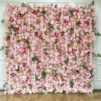 Panel Dinding Bunga Mawar Pink 3D Mewah Buatan, Latar Belakang Bunga Sutra Romantis untuk Dekorasi Pesta Pernikahan dan Bridal Shower