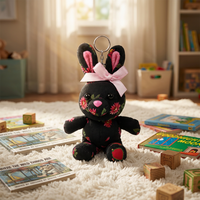 Porte-clés en peluche personnalisé, lapin noir, motif floral, OEM ODM, poupée en peluche douce pour breloque de sac