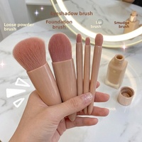 Ensemble de 5 pinceaux de maquillage avec miroir, étui de voyage, kit de pinceaux cosmétiques portables pour fond de teint, poudre, blush, fard à paupières, à emporter