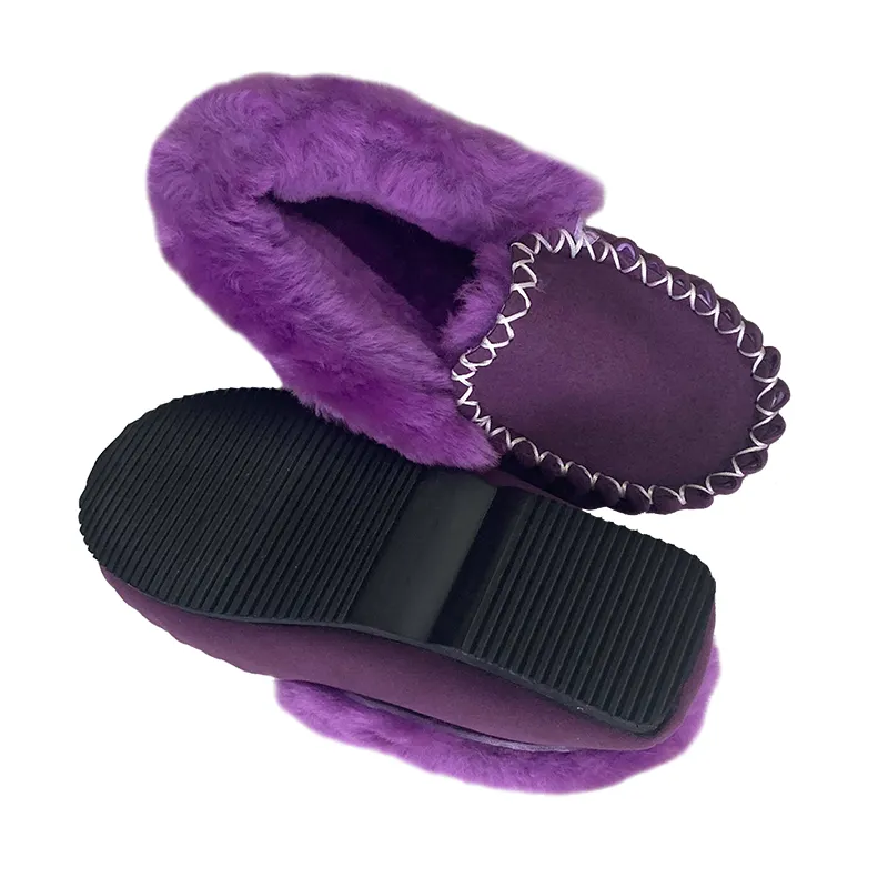 Handmade Merino fur Warm Winter Moccasin loafers flat shoes genuine sheepskin fur shoes with fur inside for women