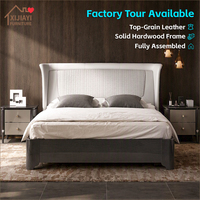 Lit de luxe de style italien moderne, ensemble de meubles de chambre à coucher de luxe, lit rembourré en cuir véritable, finition haute brillance pour villa, maison, hôtel