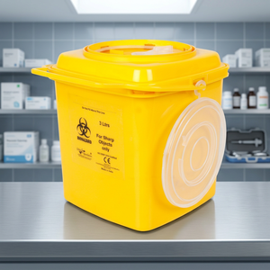 Red Rectangular Plastic Eco-Friendly Medical Waste <b>Bin</b> 5L Foot Pedal with Lid for <b>Sharp</b> Objects Biohazard Label Hospital Use - Product Image 5