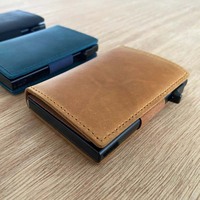 Pemegang kartu kulit asli minimalis kustom Harga Bersaing Dompet aluminium Pop-Up untuk pria