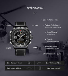 Naviforce 9153L Luxe Quartz Sport Mode Echt Leer Mannen Horloges Relojes Dual Display - Product Image 4