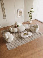 Canapé mobile une place style crème avec revêtement en laine d'agneau et éponge pour magasin de vêtements, chambre, espace de repos, salon de beauté, réception, petit format