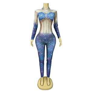 Combinaison en Spandex/Nylon à Motif d'Écailles de Poisson avec Strass Brillants, Nouvelle Collection, pour Femmes, Danse du Ventre, Spectacle, Tenue de Mode, Chanteuse - Product Image 1