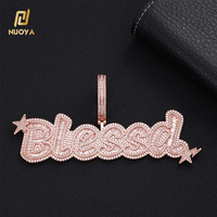 Pendentif Lettre Diamanté NUOYA Plaqué Or Rose Laiton Zircon Cubique Plaque Nom Étoile Bijoux Hip Hop pour Hommes Femmes