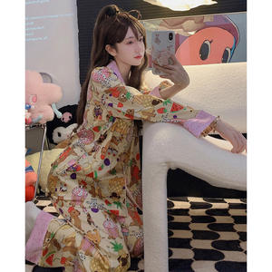 <span class=keywords><strong>Netflix</strong></span> con la misma moda, pantalones largos de manga larga, cárdigan con solapa y estampado de animales, pijamas para <span class=keywords><strong>el</strong></span> hogar para mujer - Product Image 4