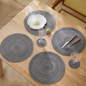 Round <b>Woven</b> Polyester Cotton Placemat Heat Insulation Table Mat Solid Color Home Use - Product Image 3