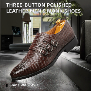 Zapatos Monk de Hombre de Cuero PU Pulido con Tres Botones, Diseño de Leopardo, Cierre Deslizante, Calzado Formal de Negocios para Verano QS111D43 - Product Image 2