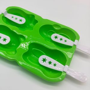 Moule à glaçons en forme de dessin animé, 4 cavités, vert, avec couvercle, pour glaces maison, qualité alimentaire, utilisation au congélateur - Product Image 2