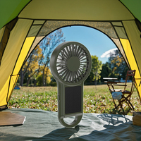 Vente en gros de ventilateurs portatifs solaires ALECTER APH-HF01 à 3 vitesses, lumières ambiantes colorées, matériau ABS, charge USB 1500 mAh, pour l'extérieur