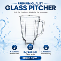 Verre de rechange carré pour blender de 1,25 L (5 tasses) avec tasse, double graduation en litres et poignée en verre pour bar à jus