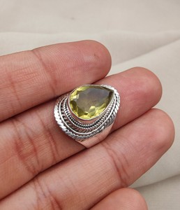 Anillo de Plata de Ley 925 de alto grado Cuarzo limón natural Hecho a mano Corte de pera Piedra preciosa amarilla Joyería para fiesta de boda Unisex de moda - Product Image 4