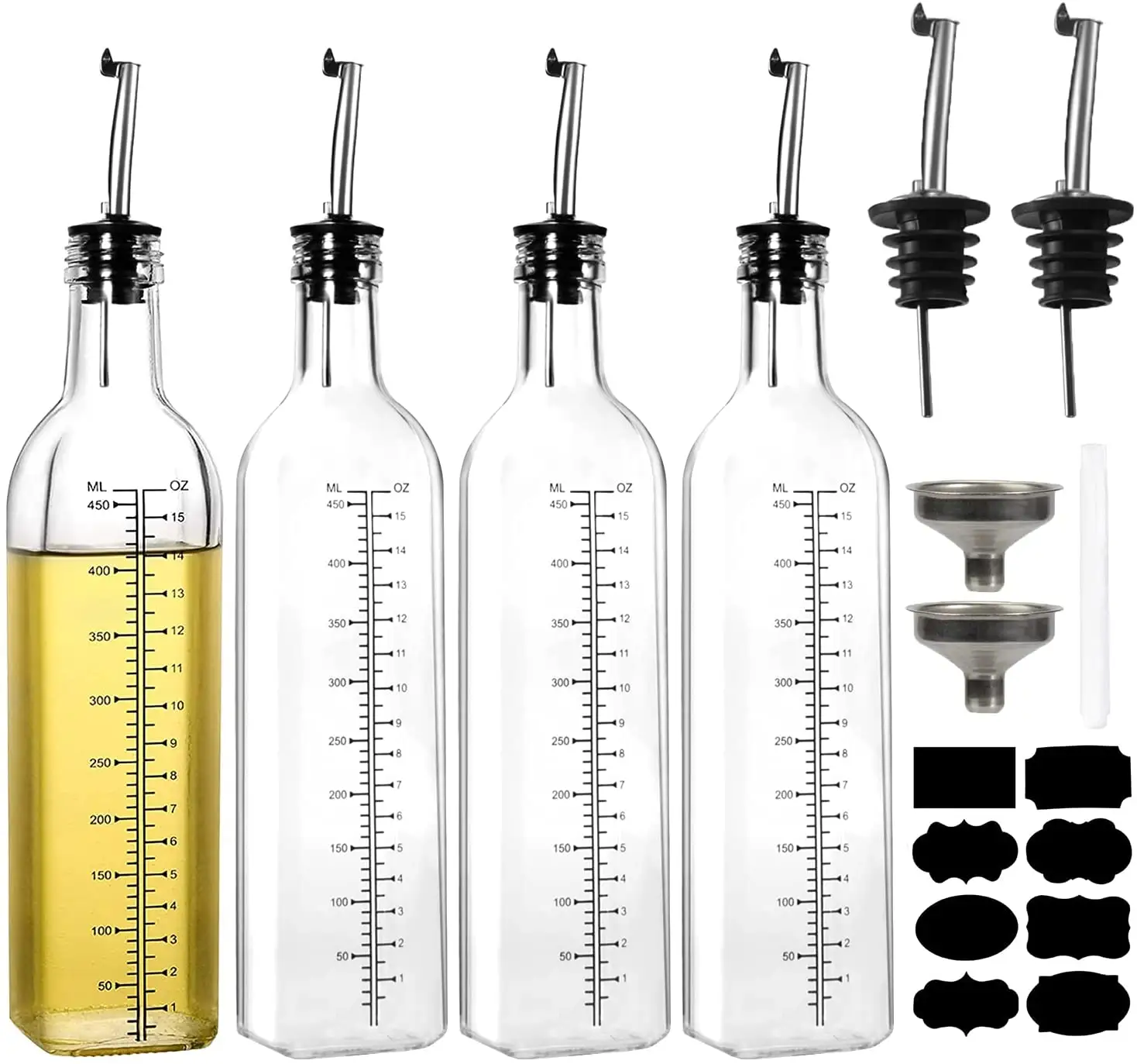 Dispensador de aceite de oliva de vidrio, botella transparente de 500ml, vinagrera con vertedor, embudo, jarra de aceite de oliva para cocina, 17oz