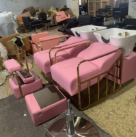 Chaise de shampooing en cuir pu de couleur rose de luxe clair lavabos de salon de coiffure avec chaise pour les salons chaise de shampooing lit