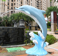 Statue de dauphin bleu en fibre de verre grandeur nature pour la décoration de jardin extérieur