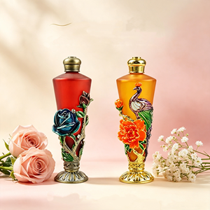 Flacon d'huile essentielle en verre mat exquis de 25 ml, avec enveloppe florale vintage en émail motif paon, flacon de parfum de luxe vide pour <span class=keywords><strong>coffret</strong></span> cadeau - Product Image 5