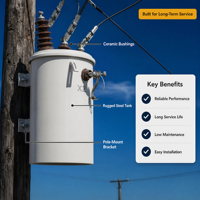 Transformateur de distribution triphasé 50/60Hz 10KV vers 480V à faible entretien avec support pour poteau en bois pour ligne électrique rurale
