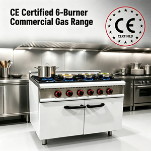 Cuisinière à gaz commerciale personnalisable à 6 brûleurs avec four, en acier inoxydable robuste, pour restaurant et hôtel - Product Image 1