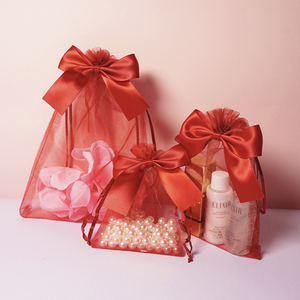 Sacs en <span class=keywords><strong>organza</strong></span> à mailles, sacs à bonbons 9x12/10x15, sac cadeau en <span class=keywords><strong>organza</strong></span> <span class=keywords><strong>rouge</strong></span> transparent avec nœud en ruban, sac en <span class=keywords><strong>organza</strong></span> à cordon pour cosmétiques - Product Image 4