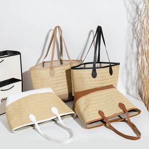 Sac de courses réutilisable avec poignée, vente <span class=keywords><strong>en</strong></span> gros, cadeau pour demoiselle d'honneur, sac de plage <span class=keywords><strong>en</strong></span> paille naturelle - Product Image 1