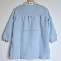 Chemise pour filles, bleu clair, manches longues, col Peter Pan, chemise pour filles fleuries