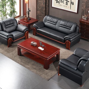Sofá de Oficina Tsuneyuki de 3 Plazas, Combinación de Cuero y Madera Sólida para Sala de Reuniones y Recepción - Product Image 4