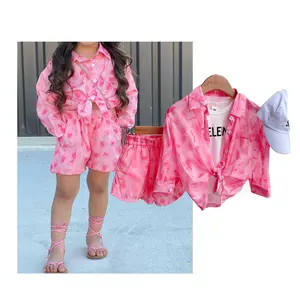 801 Summer Kids Clothes Little Girls Pink Clothes Kids Wear Shirt Sets Summer Wear Baby Girls' Clothing Sets