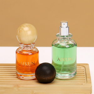 Aikun Round Glass Custom Logo <b>Gift</b> <b>Box</b> Perfume Set With Wooden Ball Cap For Wholesale Personal Fragrance Supply Chain Orders - Product Image 3