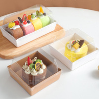 Boîte à gâteaux Sandwich Hamburger Rectangle Carré Pain Hot Dog Papier Kraft avec Couvercle en Plastique Transparent Emballage Alimentaire Jetable