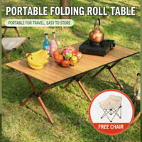 Table de camping pliable en acier au carbone avec plateau en bois pour les activités de barbecue et de pique-nique en plein air