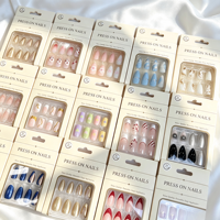 Faux Ongles Mixtes à Presser 24 Pièces Assorties Dorés Français Floraux Marbrés Éclatants Brillants Vente en Gros Étiquette Privée Personnalisée