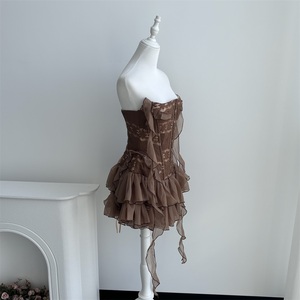Corsé deshuesado con lazo de cinta Indie Niche Heavy Detailing American Vintage Strapless Mini vestido para Party Club Vacation - Product Image 5
