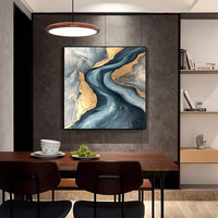 Tableau mural abstrait en toile marbrée bleue et or, impression dorée de luxe pour la maison et l'hôtel, peinture décorative, vente en gros OEM ODM