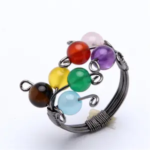 Beads Stone Amethyst Gemstone Ring 7 Chakra Spiritual Crystal Natural Hand Made Love Unisex Rings Gift & Souvenir Safety Packing