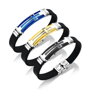 Top Selling Stainless Steel Silicone Bangle Bracelets Cross Screw Rubber Wristbands Man Thin Blue Line Wrist Band Jewelry