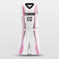 Jersey Basket Kustom Murah Retro Mesh Putih dan Pink Seragam Basket dengan Sublimasi