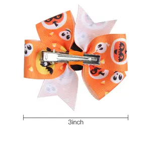 Trendy Children Hair Clip Accessories Girls Halloween Hair Pin 3 Inch Printed Knot Rainbow Color Ribbon Boutique Hair Bow Kids