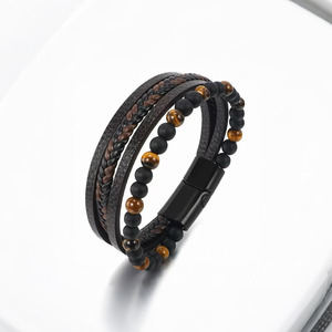 Pulseira de Pedra Natural com Fecho Magnético Trançado em Camadas de Liga de Cobre para Homens em Promoção - Product Image 2