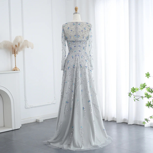 Vestido de Noche Largo Jancember LSZ593 Gris de Lujo con Mangas Largas y Cuentas, Vestido de Gala <span class=keywords><strong>para</strong></span> Fiesta Formal o <span class=keywords><strong>Matrimonio</strong></span> - Product Image 2