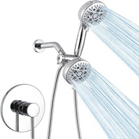 Système de douche moderne noir mat avec double pommeau, douchette à main, pommeau de douche pluie haute pression, fixation murale et flexible tuyau de douche 7