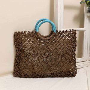 Luxury Women's Straw Bag for Seaside Holidays Handmade <b>Square</b> Summer Hollow Geometric Pattern Beach Bag - Product Image 1