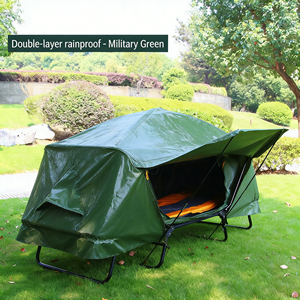 Lit de camping individuel automatique pour l'extérieur, tente verte surélevée avec <span class=keywords><strong>moustiquaire</strong></span> et bâche de protection contre la pluie - Product Image 3