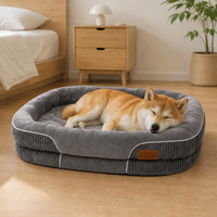 Coussin ovale pour chien, extérieur en velours côtelé, intérieur en mousse alvéolée, base antidérapante en caoutchouc, housse orthopédique amovible et lavable, OEM