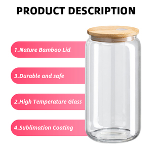 Almacén de EE. UU. Disponible 12oz 16oz Transparente Esmerilado Sublimación Espacios en blanco Tarro de vidrio Lata de <span class=keywords><strong>cerveza</strong></span> Taza de vidrio con tapa de bambú y pajita - Product Image 5