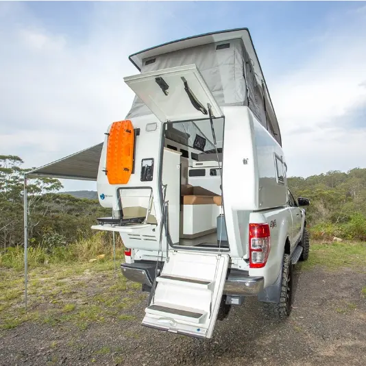 EcoCamporラグジュアリーカスタムクリエイティブビュー4x4RVキャンプパーティー無料旅行家具付きトラックキャンパーホワイトトラベルキッチンLED li