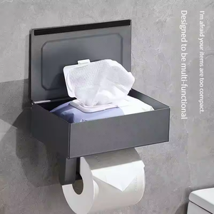 Porte-papier toilette mural en acier inoxydable, design rectangulaire moderne, distributeur de rouleaux de papier pour salle de bain avec couvercle - Product Image 2