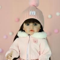 Weiche Silikon-Reborn-Puppe 55cm mit Rosa Garnmütze Lebensechter Schlafbegleiter für Kinder von 7-14 Jahren Unisex